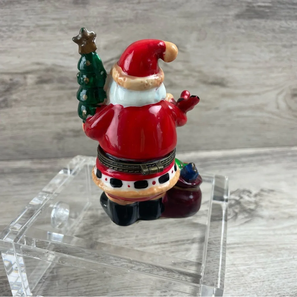 Vintage Santa Claus Hand Painted Trinket Box Ceramic Holding Presents